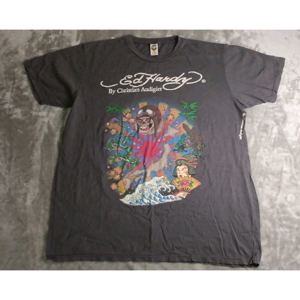 Vintage Ed Hardy By Christian Audigier Short Sleeve T Shirt Mens XXL Made In USA